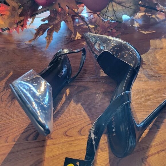 FASHION NOVA Slingback heels black & gold size 7 - Picture 8 of 10